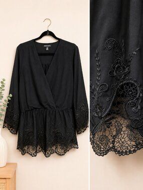 Nina Leonard Black Lace Shirt